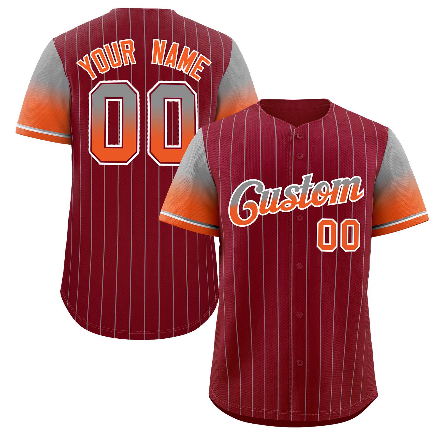 Custom Crimson Gray Orange-White Stripe Font Gradient Fashion Authentic Baseball Jersey