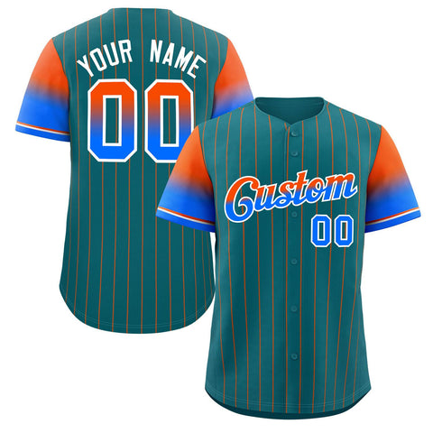 Custom Aqua Orange Blue-White Stripe Font Gradient Fashion Authentic Baseball Jersey