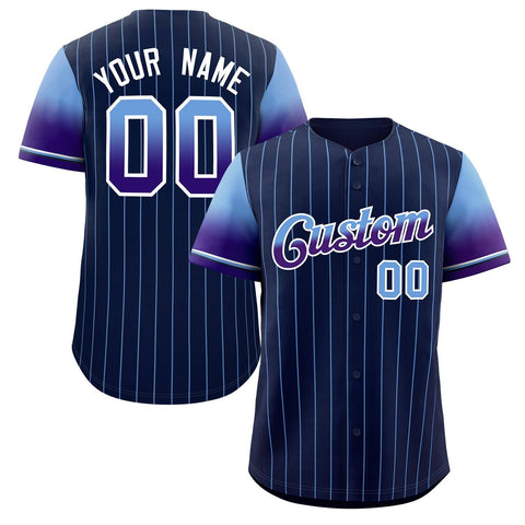 Custom Navy Powder Blue Purple-White Stripe Font Gradient Fashion Authentic Baseball Jersey