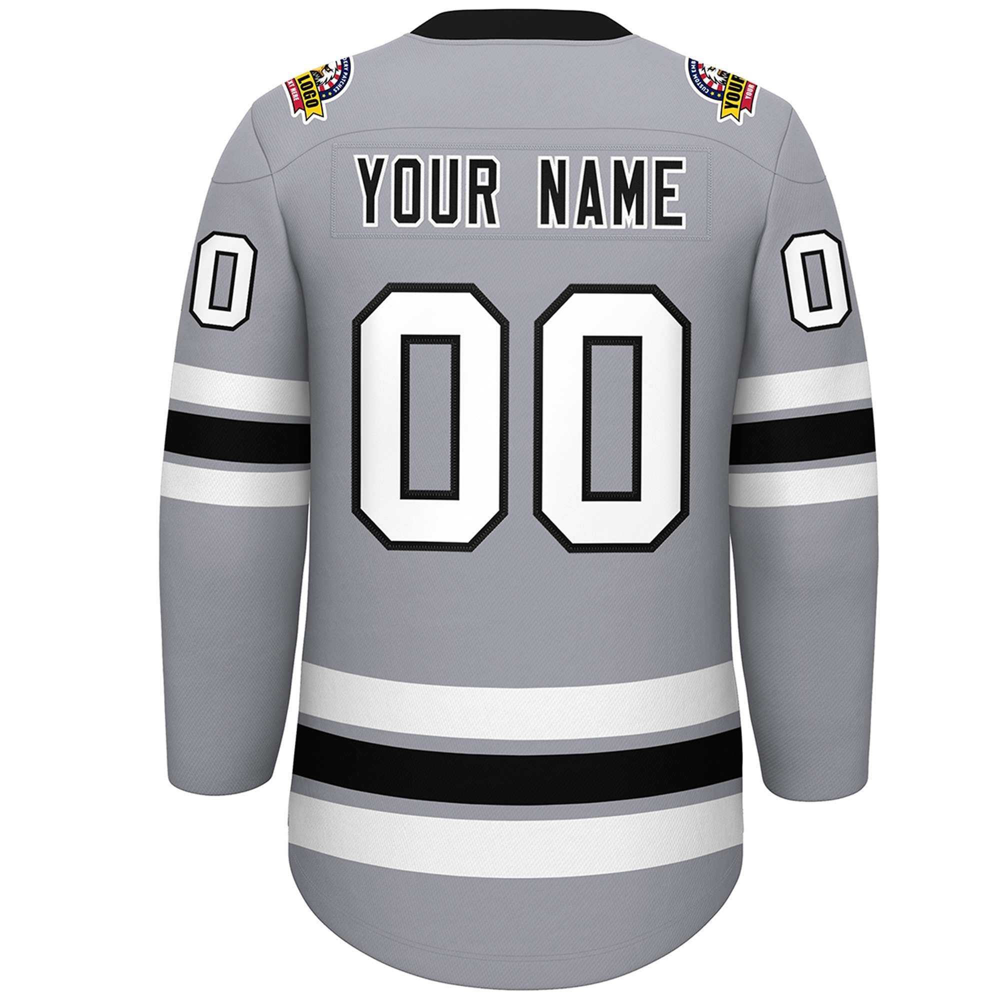 Custom Gray Black-White Lace-Up Neck Hockey Jersey