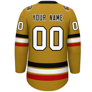 Custom Old Gold Black-White Lace-Up Neck Hockey Jersey