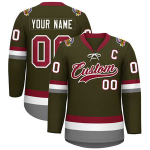 Custom Olive Crimson-White Lace-Up Neck Hockey Jersey