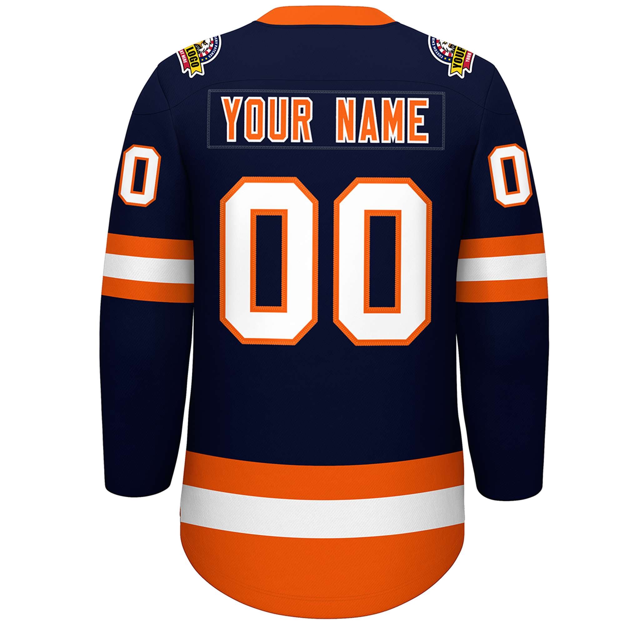 Custom Navy Orange-White Lace-Up Neck Hockey Jersey