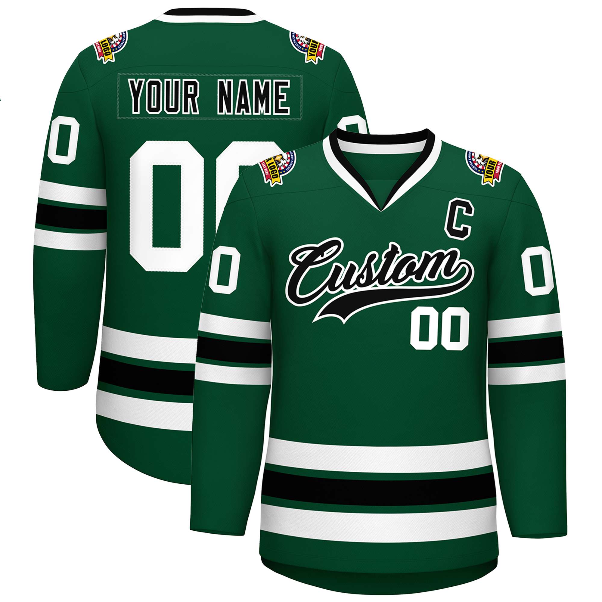 Maillot de hockey de style classique vert noir-blanc personnalisé