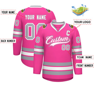 Custom Pink White Pink-Gray Classic Style Hockey Jersey