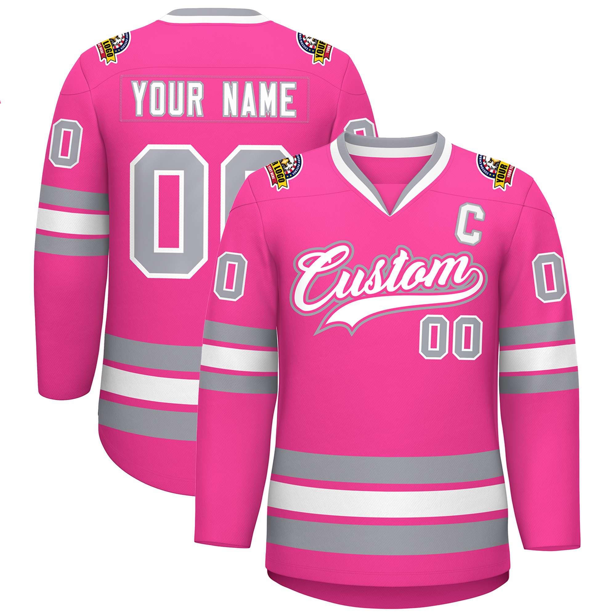 Custom Pink White Pink-Gray Classic Style Hockey Jersey