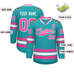 Custom Aqua Pink-White Classic Style Hockey Jersey