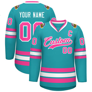 Custom Aqua Pink-White Classic Style Hockey Jersey