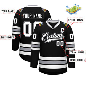 Custom Black White Black-Gray Classic Style Hockey Jersey