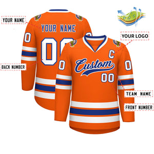 Custom Orange Royal-White Classic Style Hockey Jersey