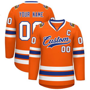 Custom Orange Royal-White Classic Style Hockey Jersey