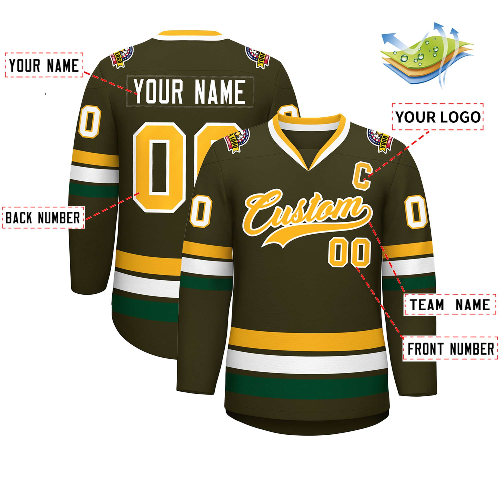 Custom Olive Gold-White Classic Style Hockey Jersey