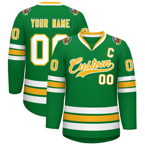 Custom Kelly Green Gold-White Classic Style Hockey Jersey