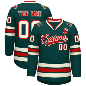 Maillot de hockey personnalisé de style classique, vert minuit, rouge-kaki