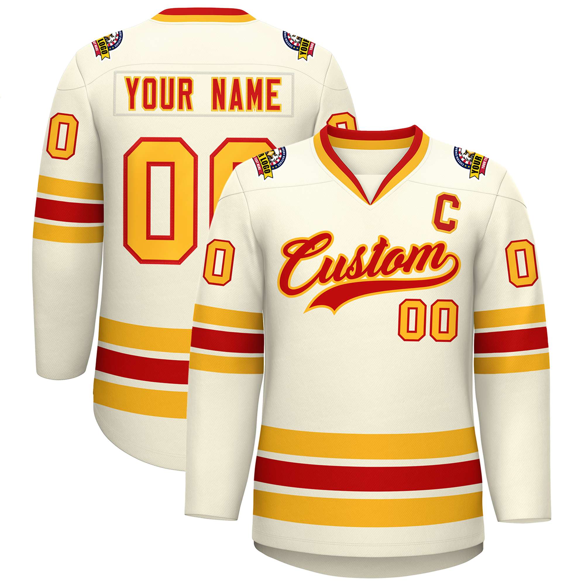 Custom Khaki Red-Gold Classic Style Hockey Jersey