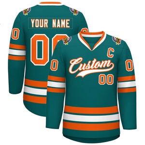 Custom Teal White-Orange Classic Style Hockey Jersey