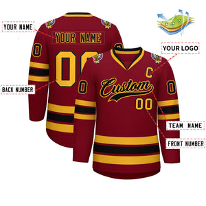 Custom Crimson Black-Gold Classic Style Hockey Jersey