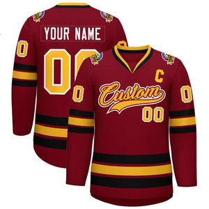 Maillot de hockey de style classique personnalisé Crimson Gold Crimson-White