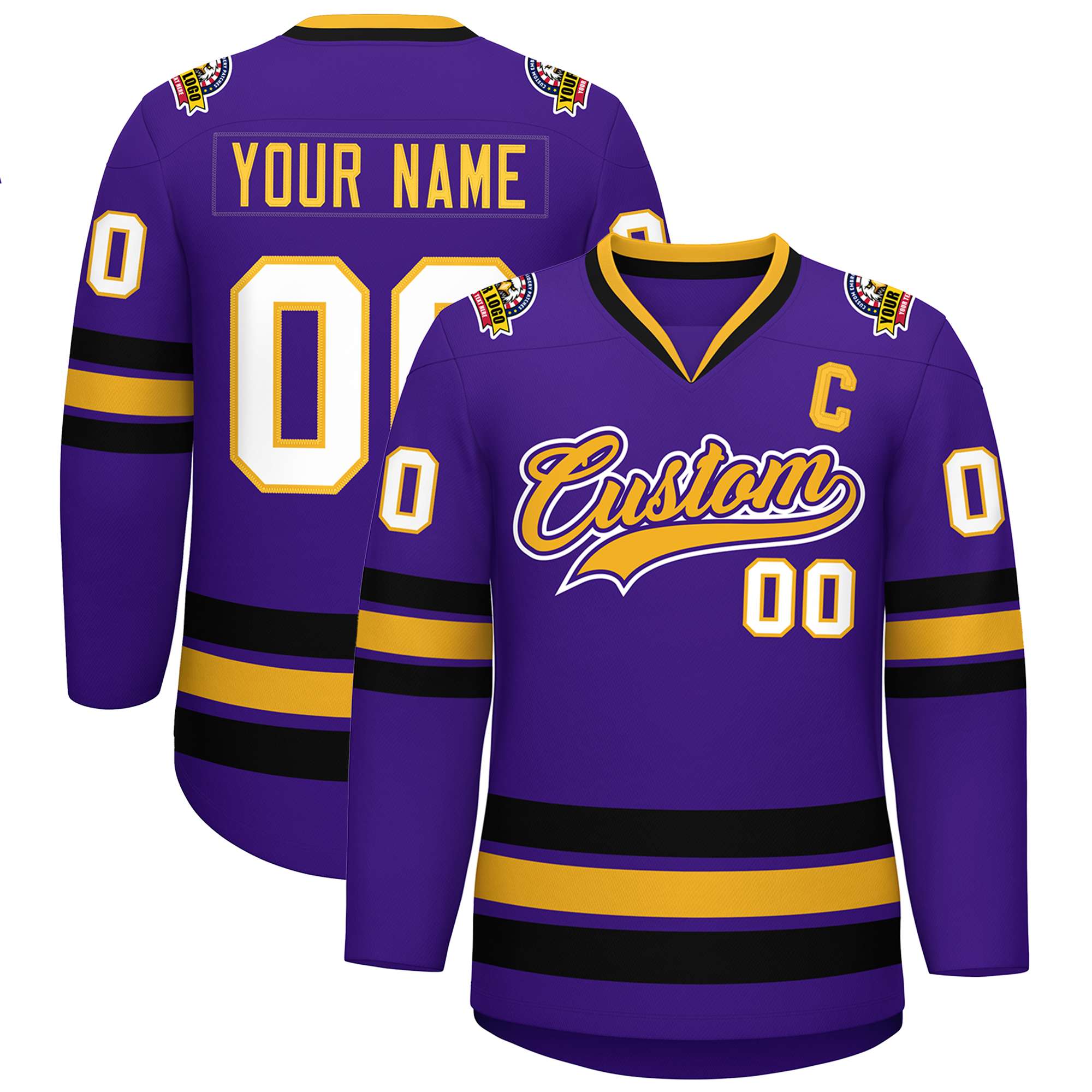 Custom Purple Gold Purple-White Classic Style Hockey Jersey