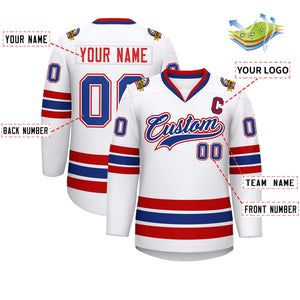 Custom White Royal White-Red Classic Style Hockey Jersey