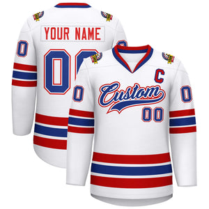 Custom White Royal White-Red Classic Style Hockey Jersey