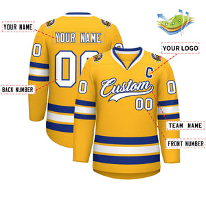 Custom Gold White-Royal Classic Style Hockey Jersey