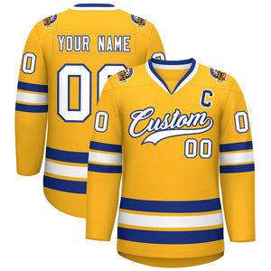 Custom Gold White-Royal Classic Style Hockey Jersey