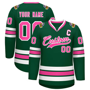 Custom Green Pink-White Classic Style Hockey Jersey