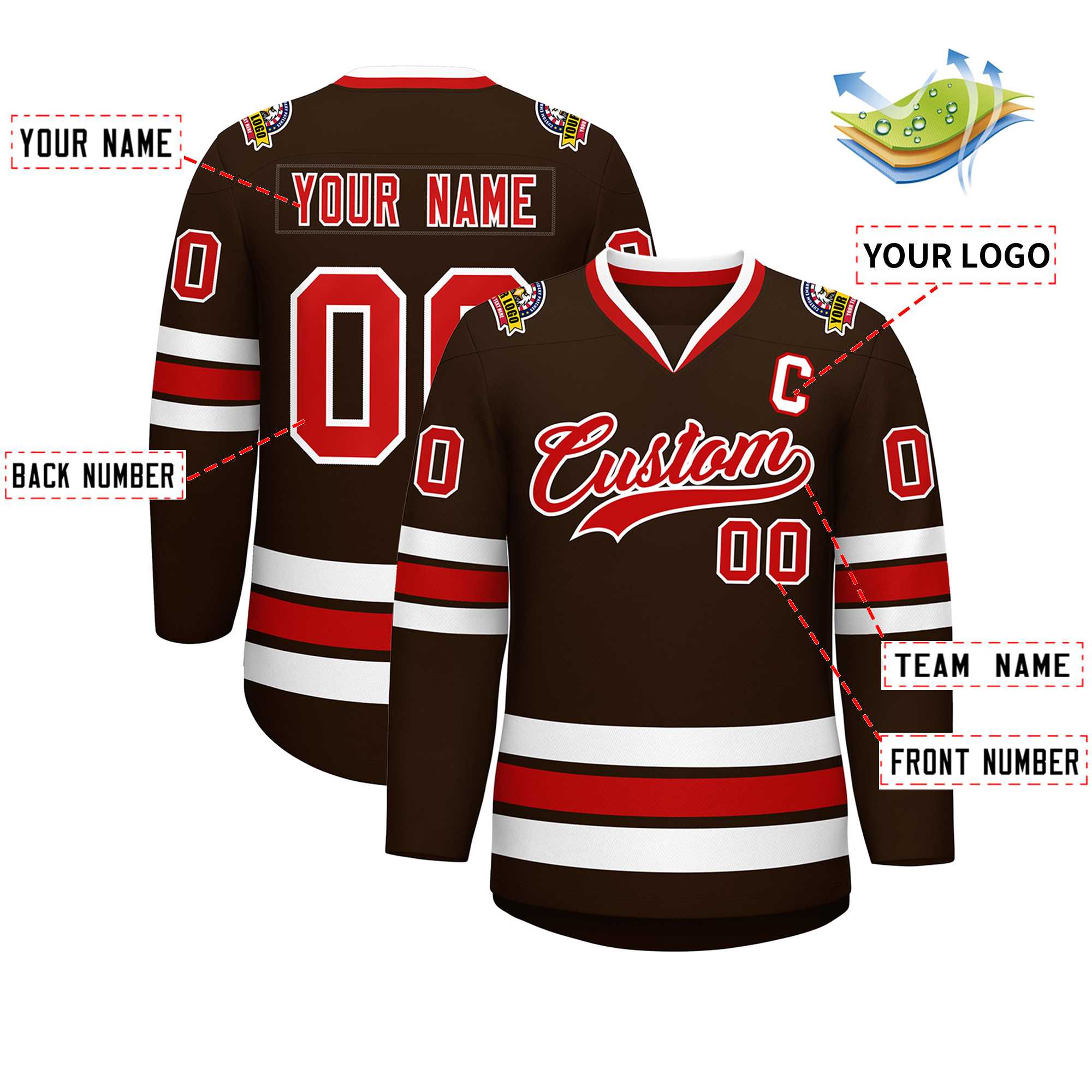 Custom Brown Red-White Classic Style Hockey Jersey