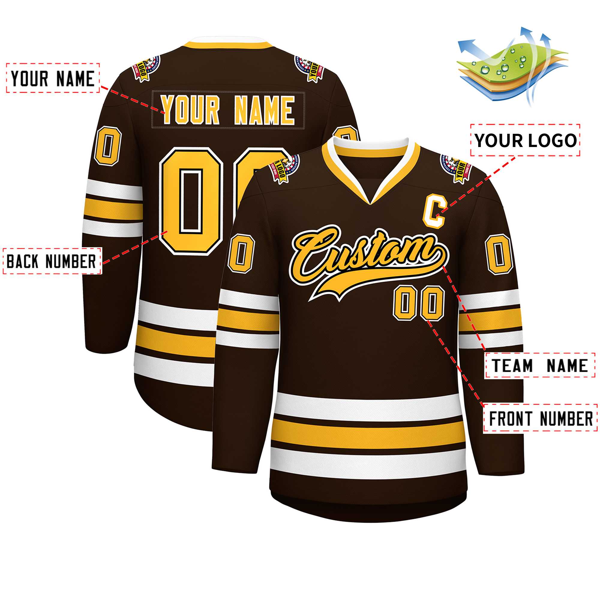 Custom Brown Gold Black-White Classic Style Hockey Jersey