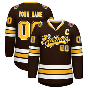 Custom Brown Gold Black-White Classic Style Hockey Jersey