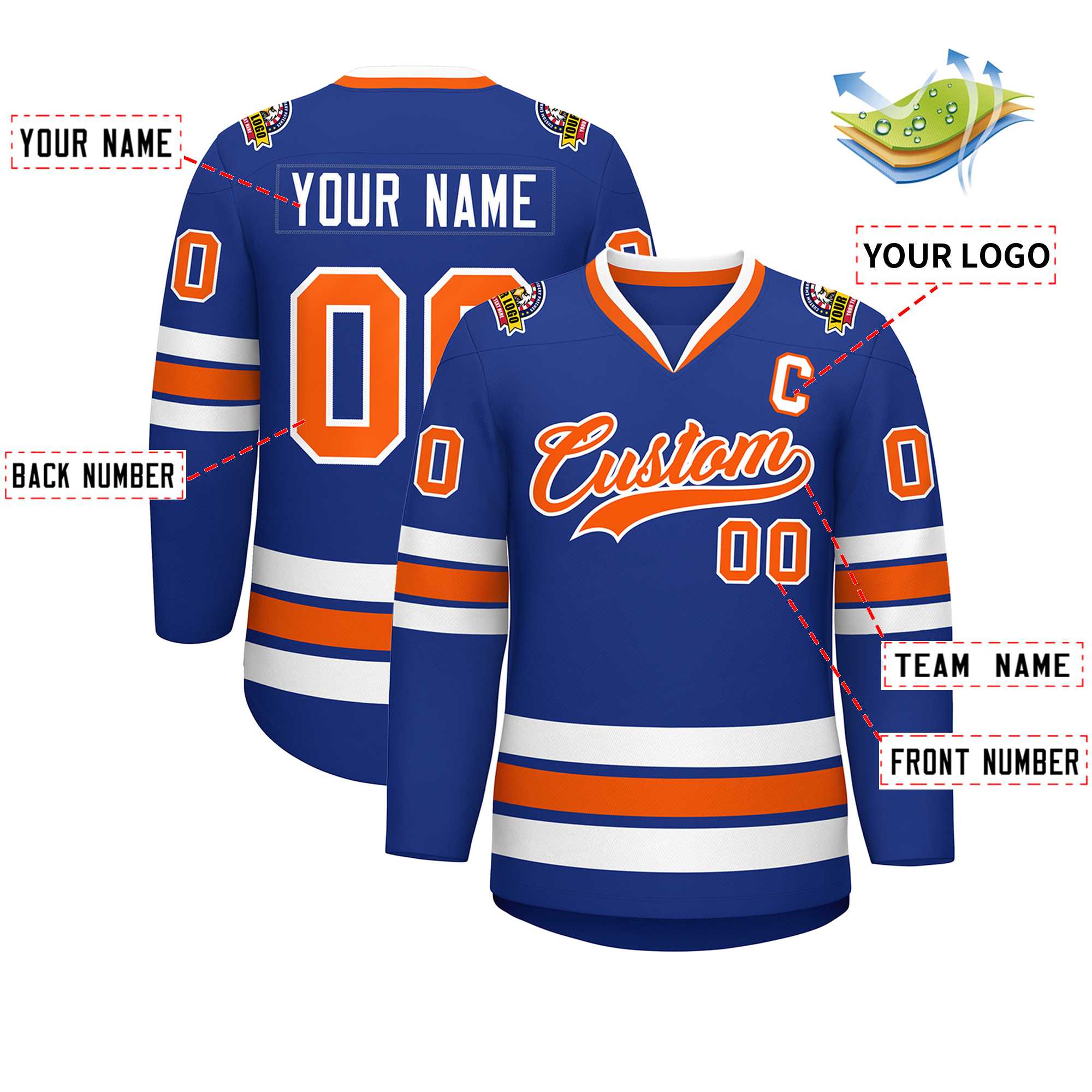 Custom Royal Orange-White Classic Style Hockey Jersey