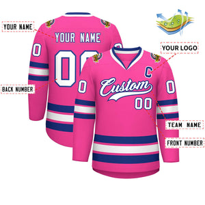 Custom Pink White-Royal Classic Style Hockey Jersey