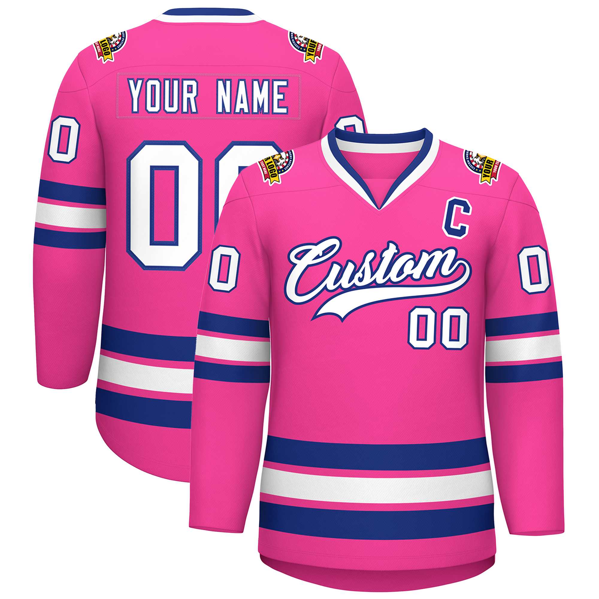 Maillot de hockey de style classique rose blanc-royal personnalisé