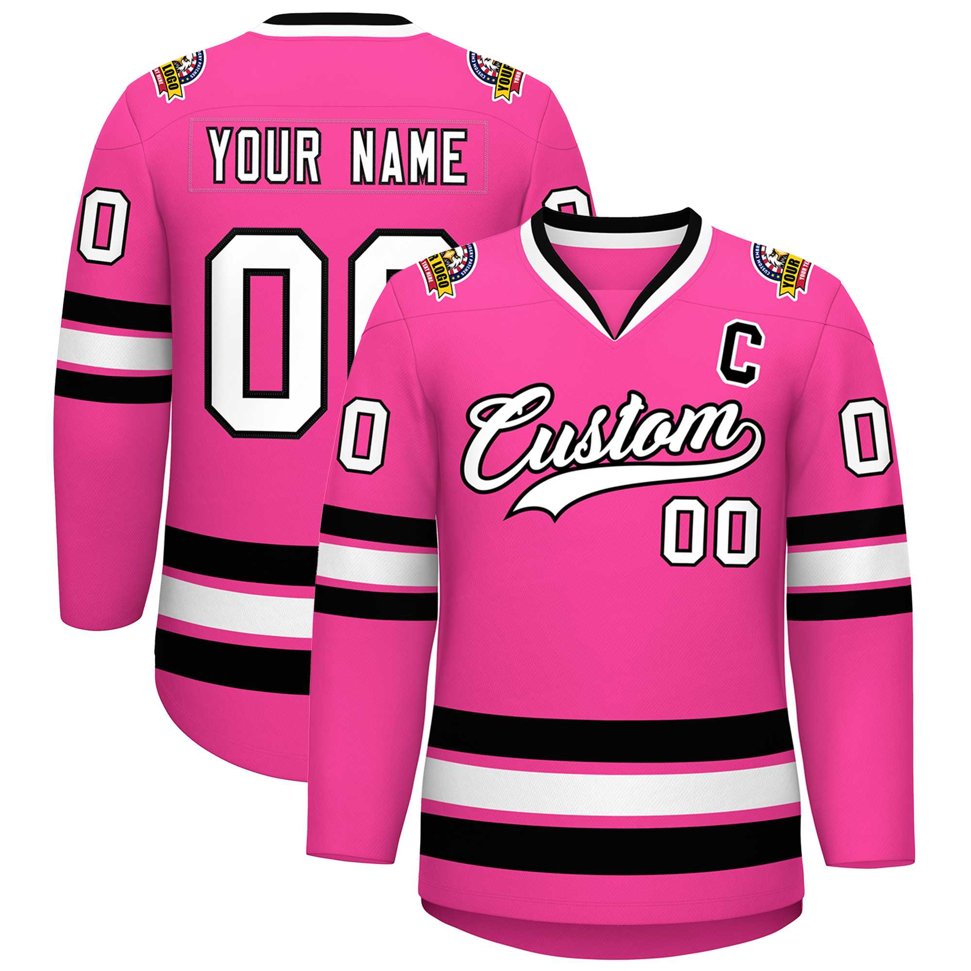 Maillot de hockey de style classique rose blanc-noir personnalisé