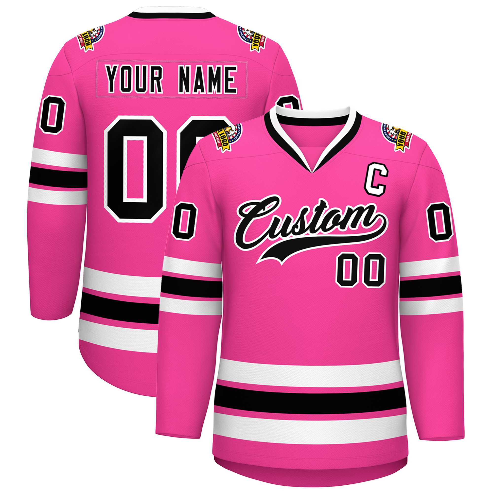 Custom Pink Black-White Classic Style Hockey Jersey