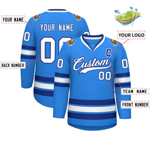 Maillot de hockey de style classique bleu poudre blanc-royal personnalisé