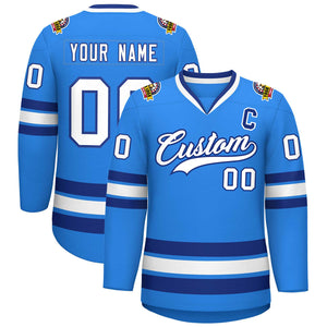 Maillot de hockey de style classique bleu poudre blanc-royal personnalisé