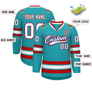 Maillot de hockey de style classique Aqua White Royal-Red personnalisé