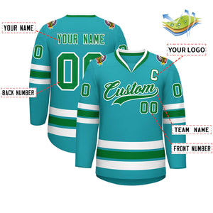 Maillot de hockey de style classique Aqua Kelly personnalisé vert-blanc