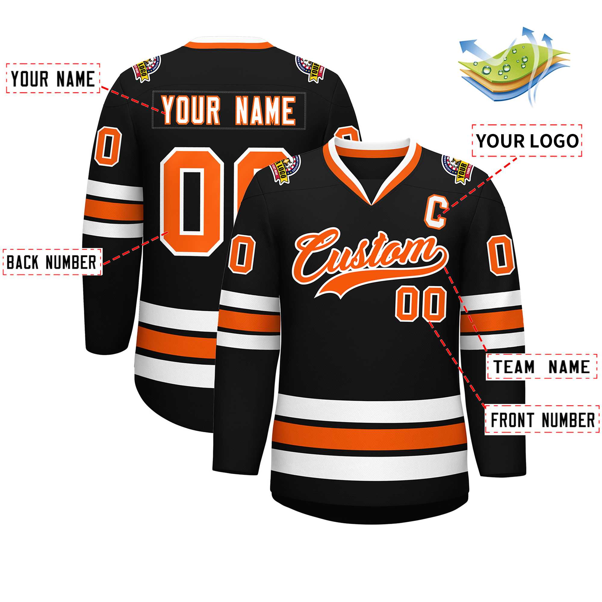 Custom Black Orange-White Classic Style Hockey Jersey