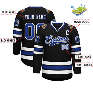 Custom Black Royal-White Classic Style Hockey Jersey