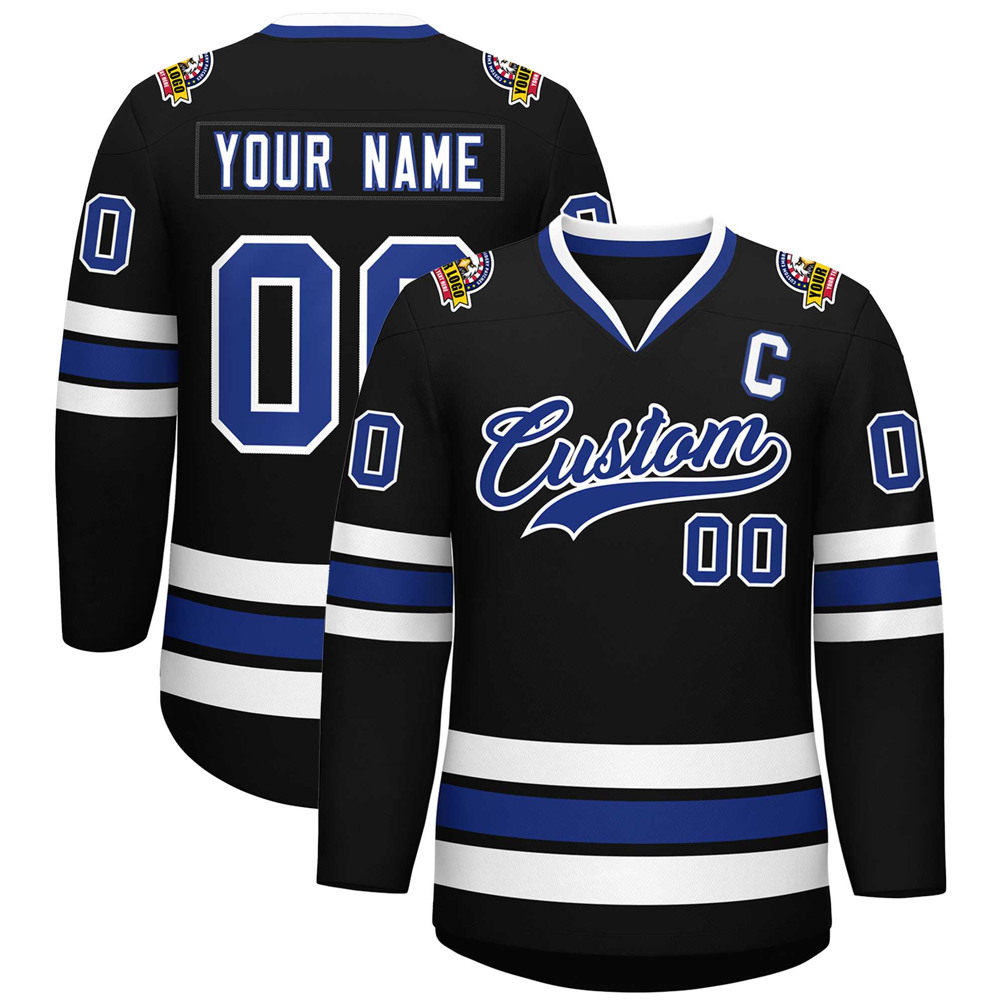 Custom Black Royal-White Classic Style Hockey Jersey