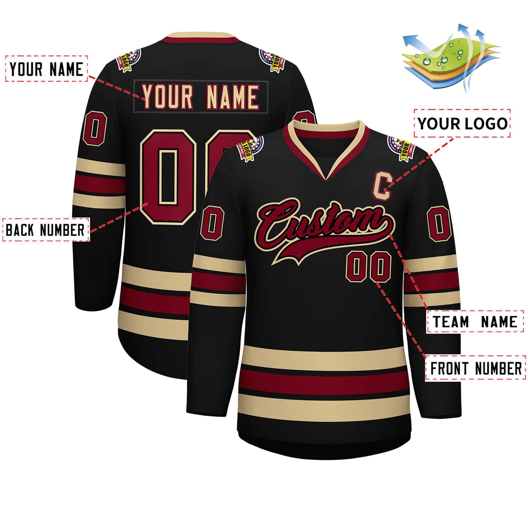 Custom Black Crimson-Black Classic Style Hockey Jersey