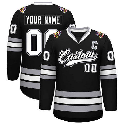 Custom Black White Black-Gray Classic Style Hockey Jersey
