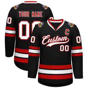 Custom Black White-Red Classic Style Hockey Jersey