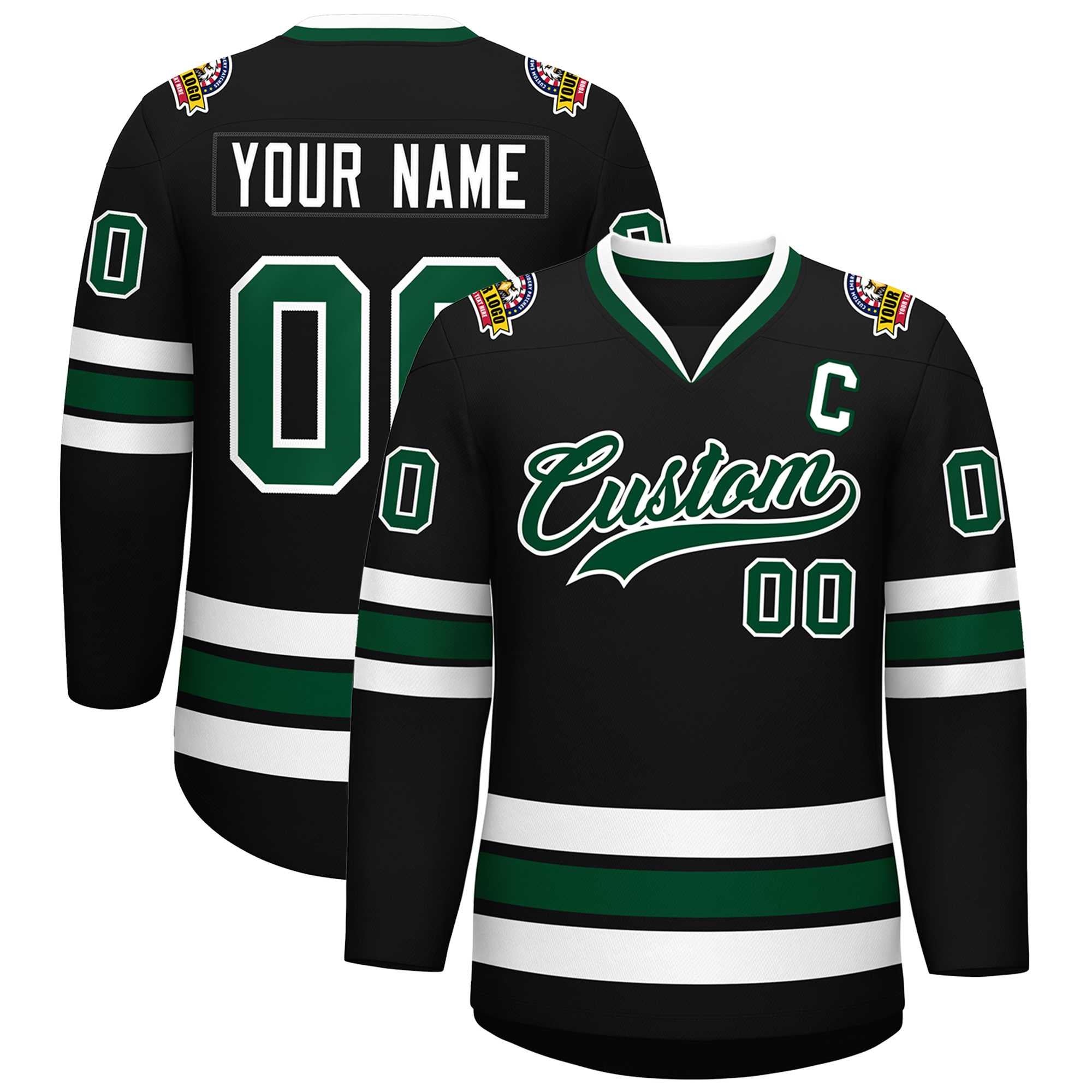 Maillot de hockey de style classique noir vert-blanc personnalisé