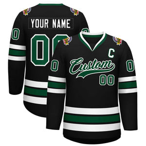 Custom Black Green-White Classic Style Hockey Jersey