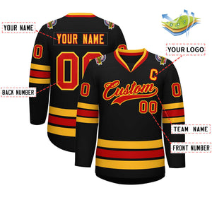 Custom Black Red-Gold Classic Style Hockey Jersey