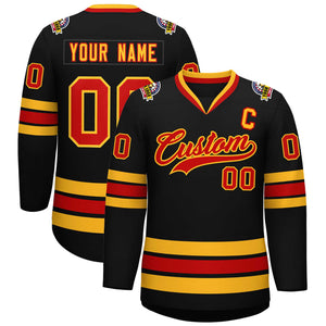 Custom Black Red-Gold Classic Style Hockey Jersey